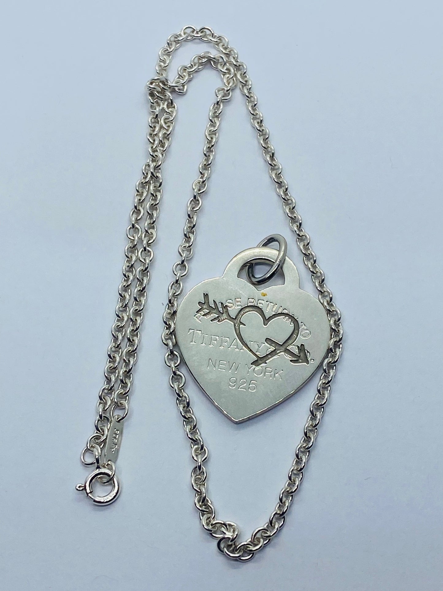 Large Return to Tiffany Etched Heart and Arrow Pendant, Necklace Sterling Silver
