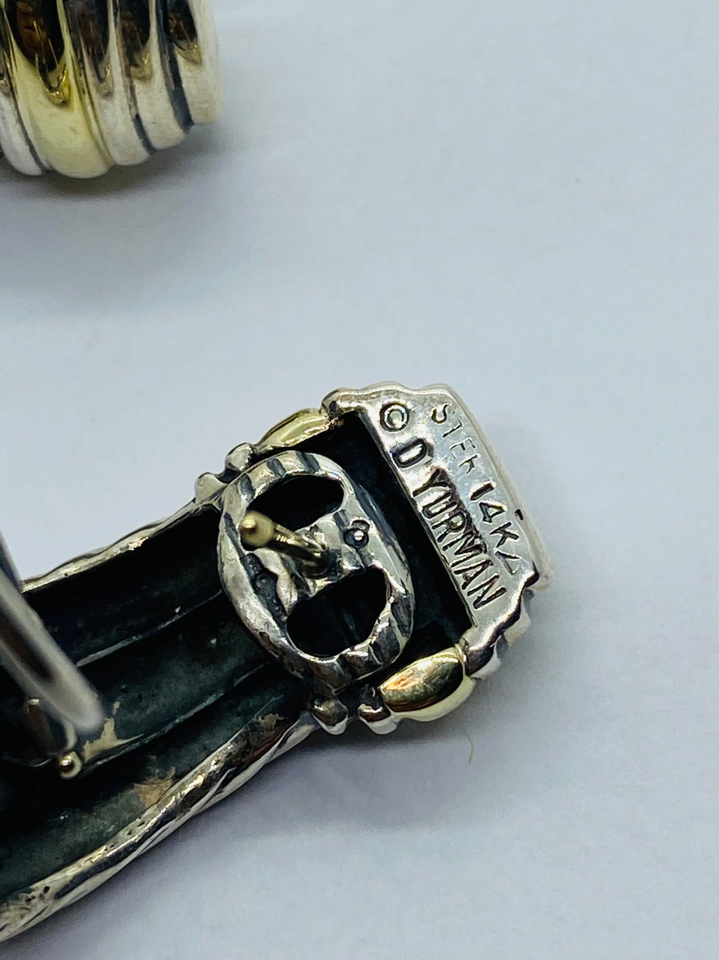 David Yurman Triple Cable Two-toned Pierced Hinge Clip Earrings Sterling W/ 14k