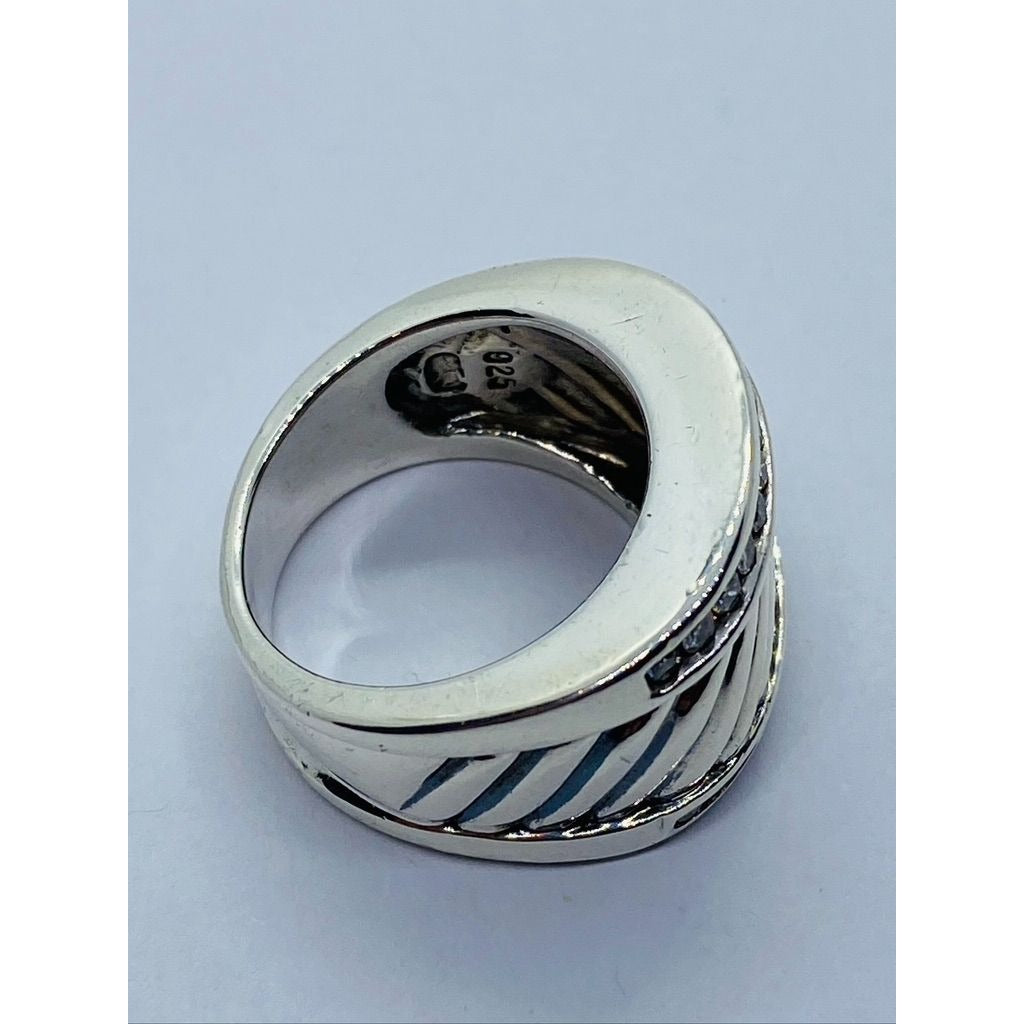 David Yurman Diamond Cigar Band Ring 5.75 Sterling Silver 21mm wide