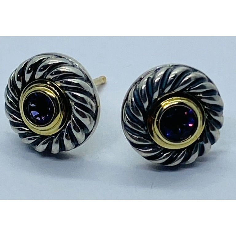 DAVID YURMAN Sterling Silver 14K Gold Amethyst Cookie Pierced Earrings