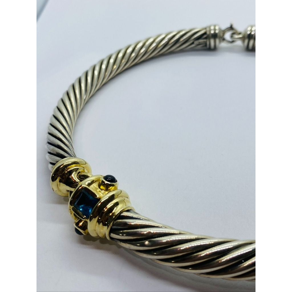 DAVID YURMAN 14k AND STERLING CABLE CHOKER NECKLACE WITH BLUE TOPAZ RENAISSANCE