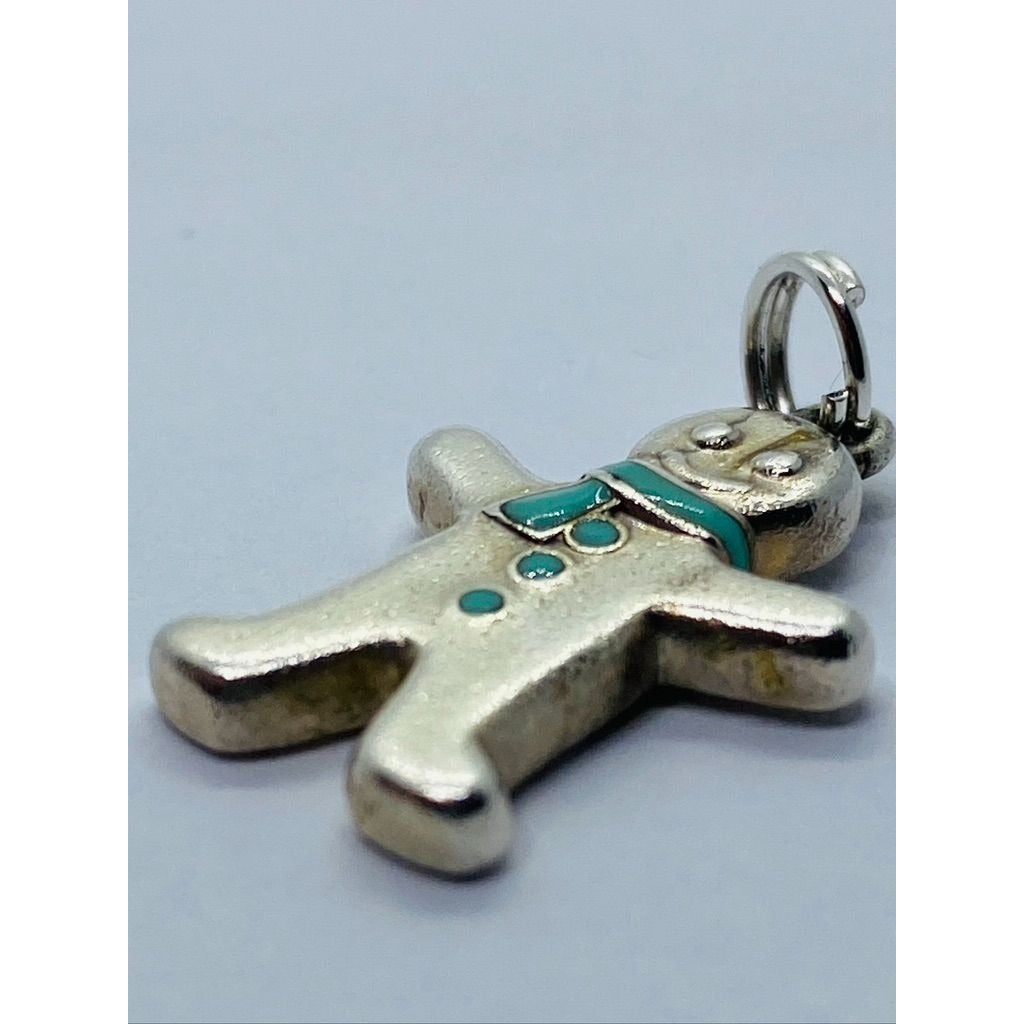 Tiffany&Co Gingerbread Man Pendant Charm Blue Enamel Sterling Silver Pouch
