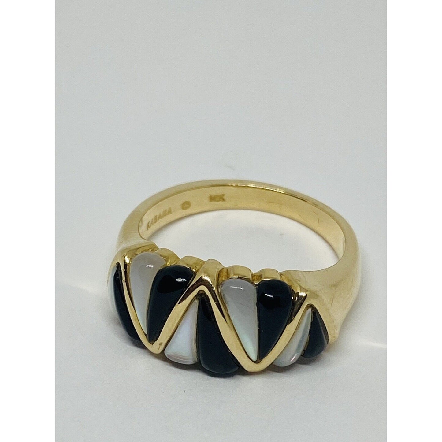 Kabana 14K Yellow Gold Mother Of Pearl Inlay Black Onyx Cocktail Ring