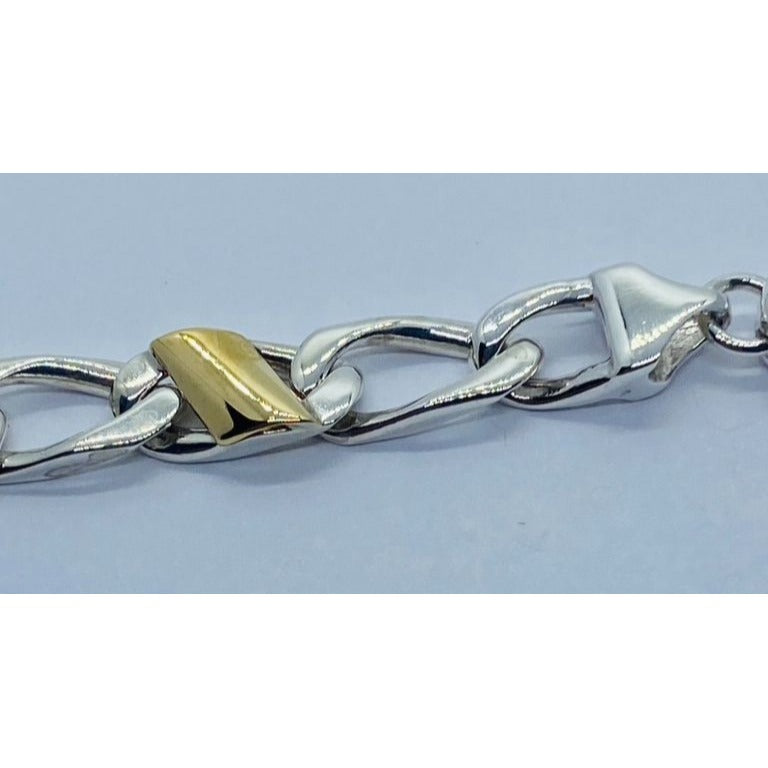 Tiffany & Co. Bracelet Sterling Silver 18k Gold Figaro Cuban Curb Link 7.5: