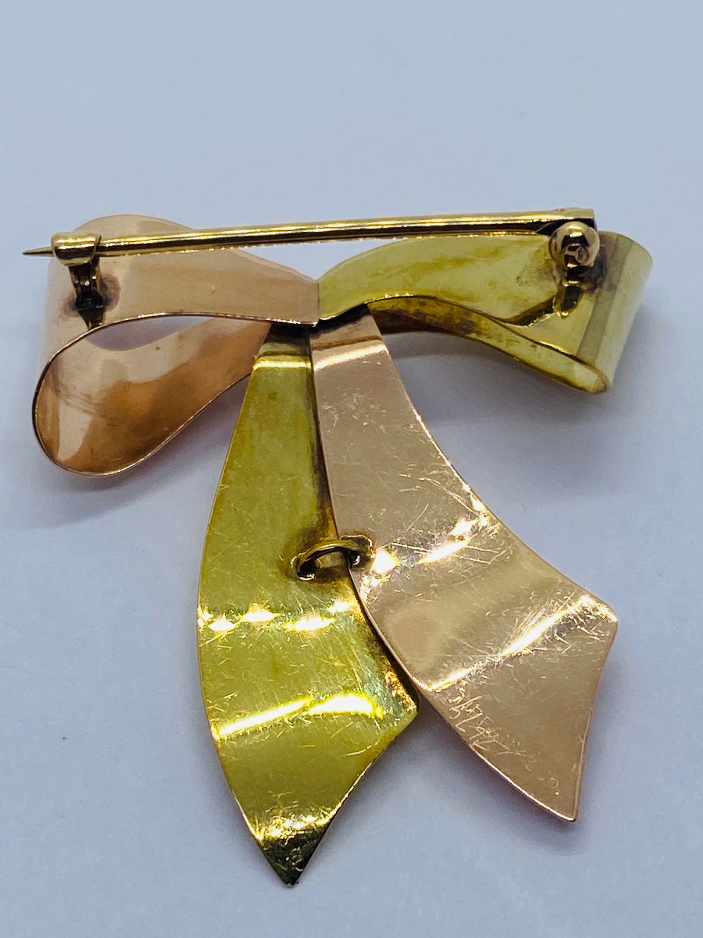 Vintage Tiffany & Co Two Tone 14K Gold Ribbon Bow Brooch Pin High Polish