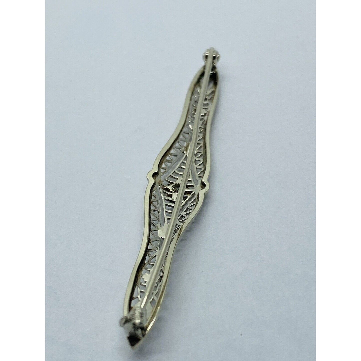 10K White Gold Diamond Filigree Brooch/Pin Vintage