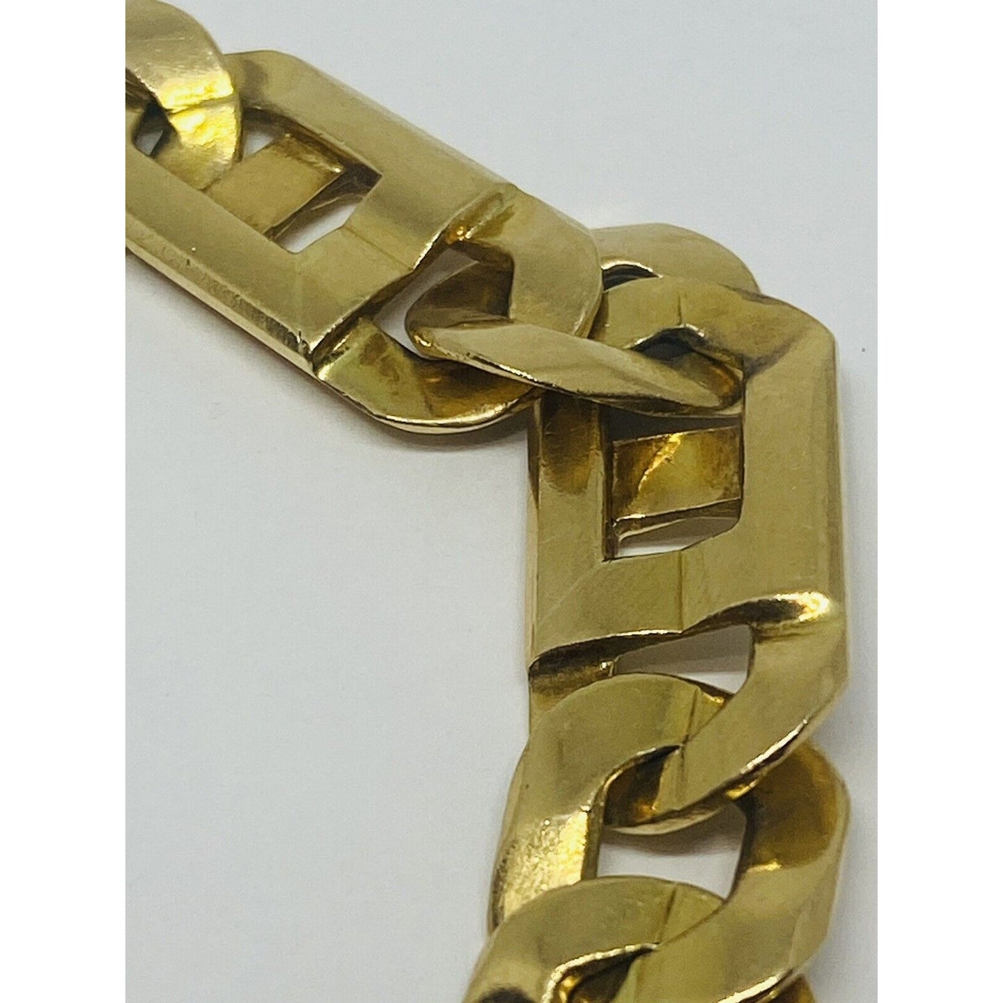 14k Solid Yellow Gold GREEK KEY-TIGER EYE Link Mens Bracelet 9” 37.5 Grm 10.5MM
