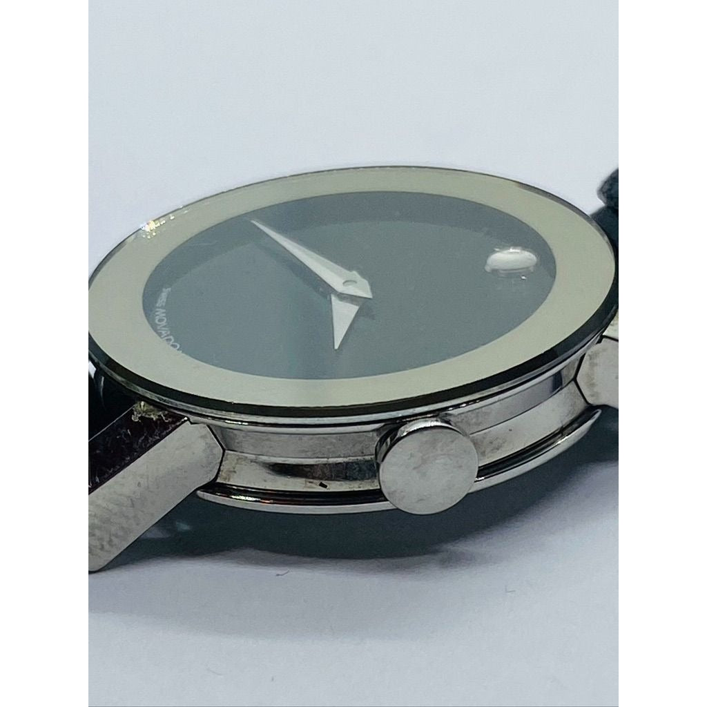 Movado 84 G3 1852 Ladies Leather Mirror Bezel Black Museum Dial Watch