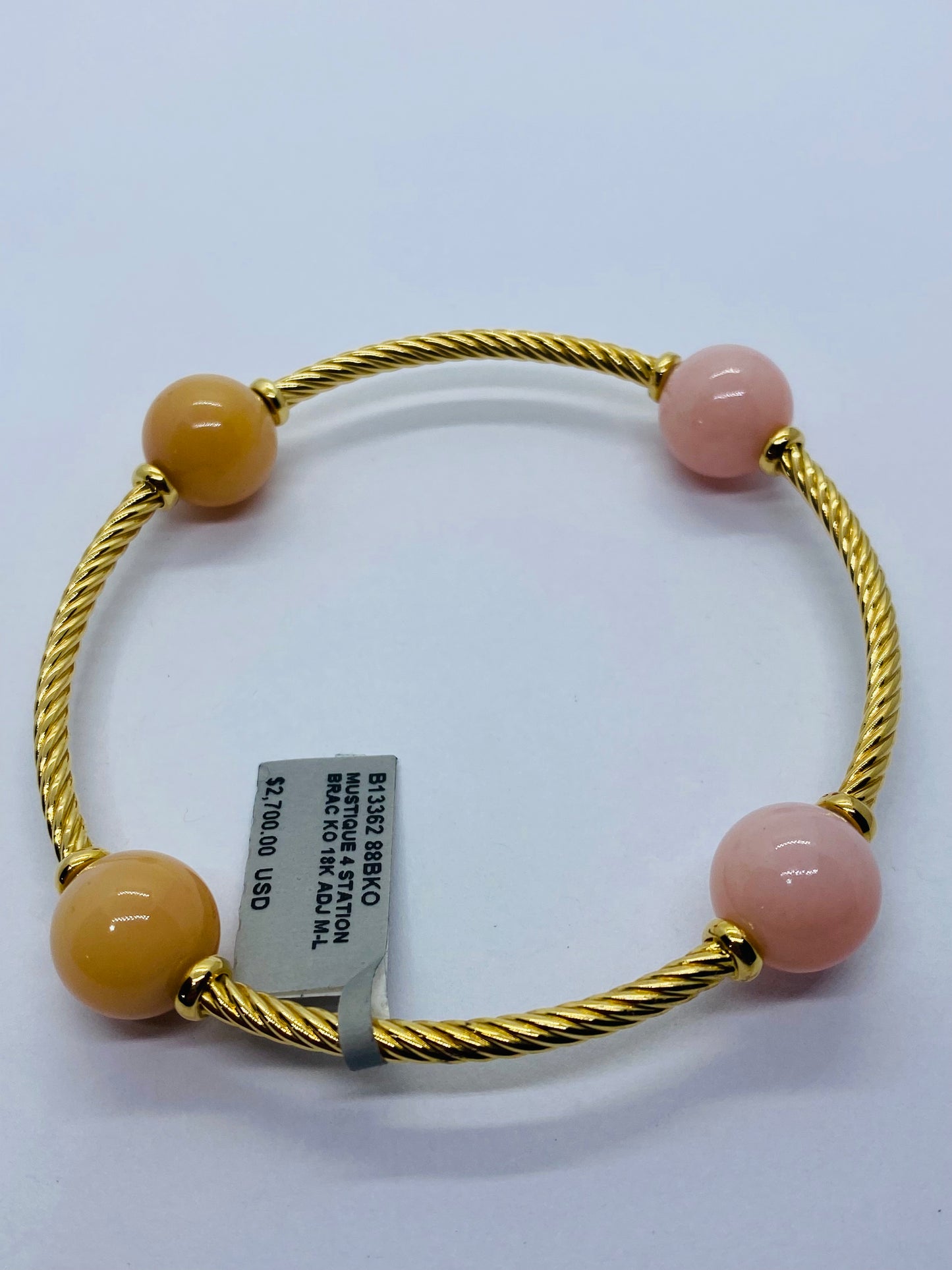 $2700 DAVID YURMAN NEW Mustique 4 Station Pink Opal Peach Moonstone 18K Gold Bracelet