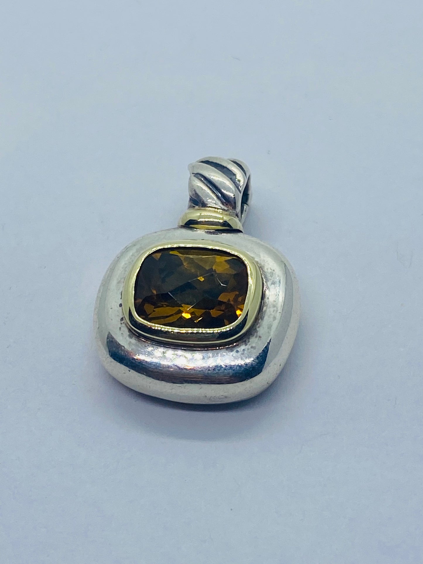 David Yurman Orange Citrine Sterling Silver 14K Gold Cable Pendant Rare