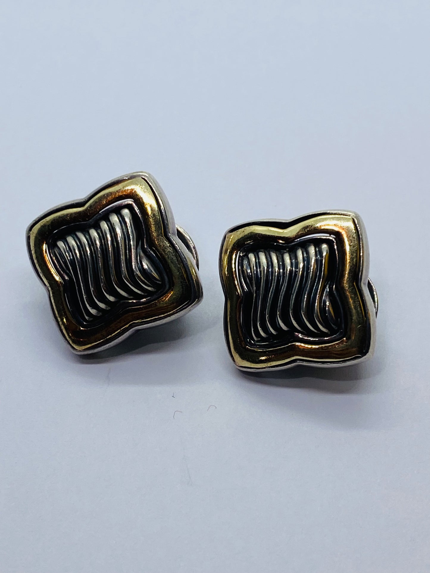 Vintage 18K Yellow Gold SS David Yurman Quatrofoil Ear Clip Earrings 18MM