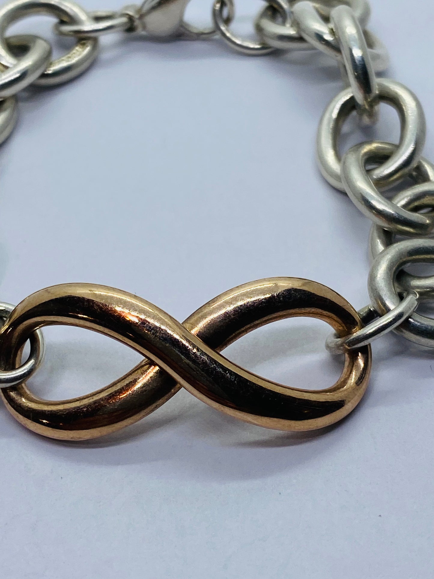 Rare Tiffany and Co sterling silver Rubedo infinity bracelet Chunky 7.75 Box/pouch