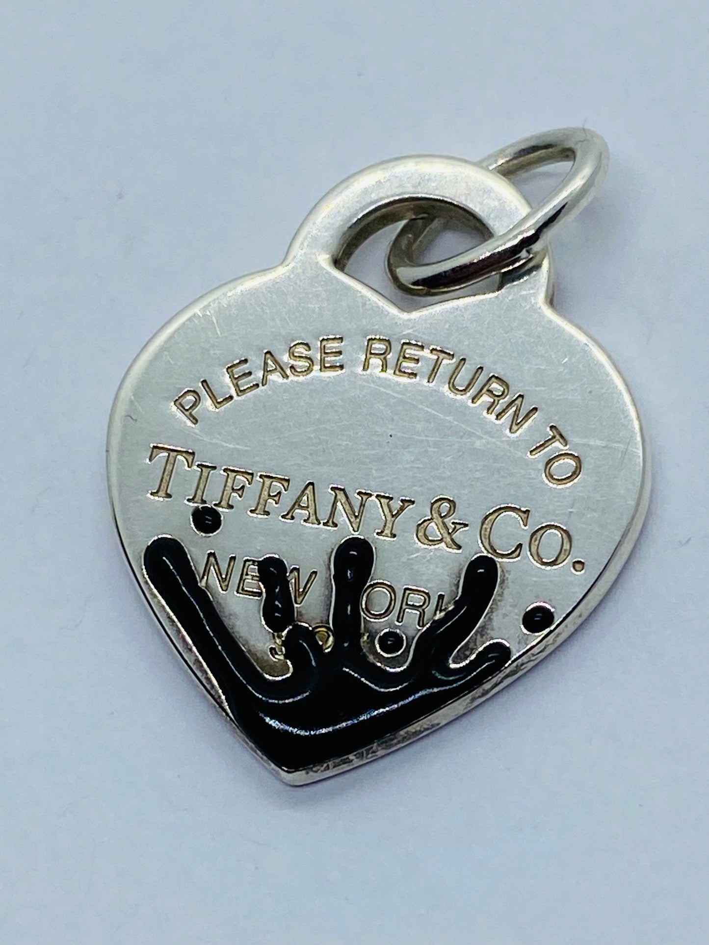 Tiffany & Co. 925 Silver MEDIUM Black Splash RTT Heart Pendant Charm