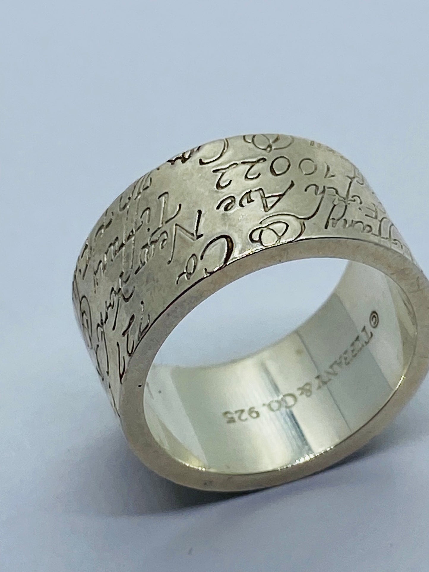 Tiffany & Co Silver Wide Notes Fifth Ave Ring Size 6.