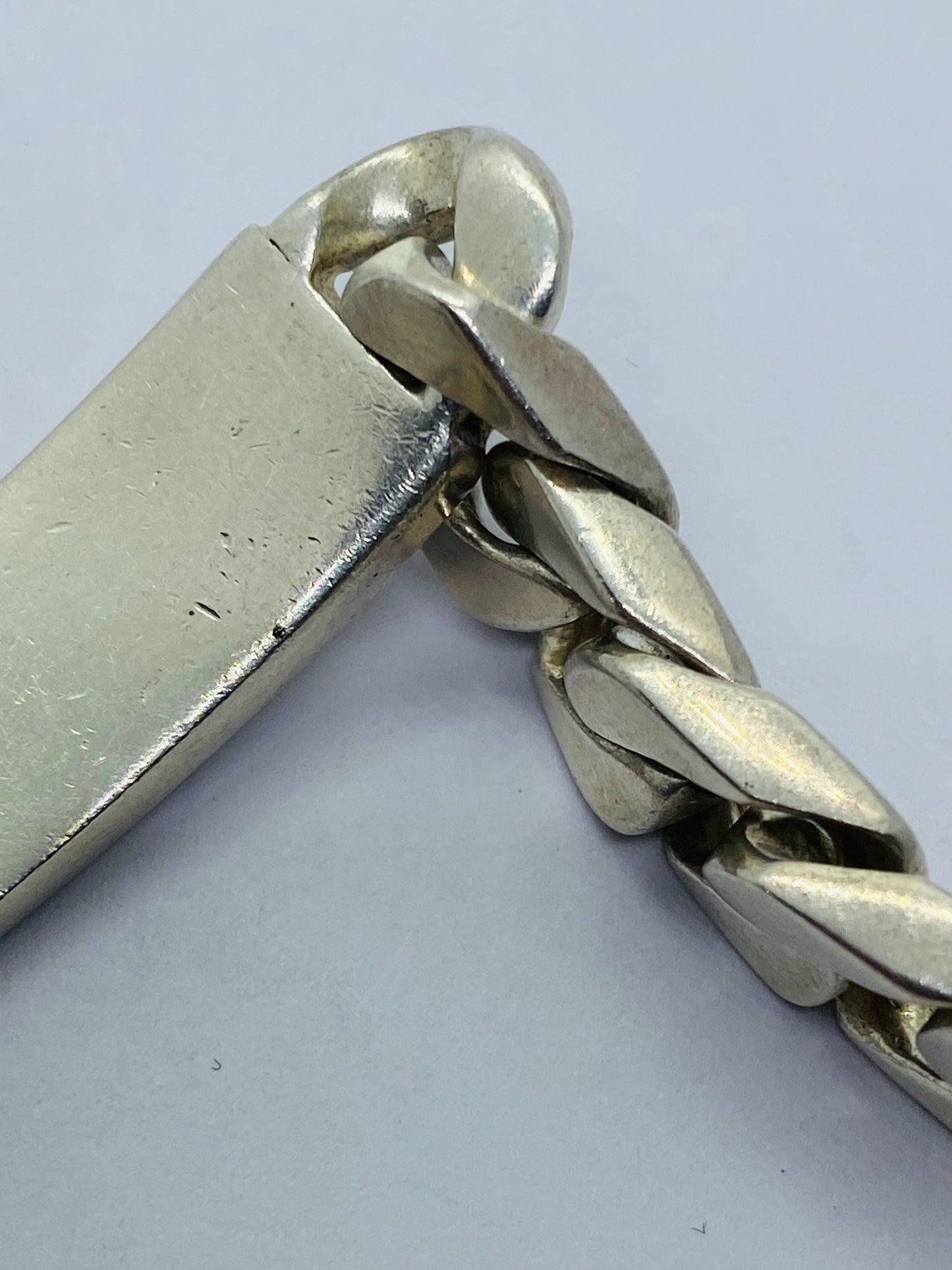 Tiffany & Co. Sterling Silver 53 Gram 8 1/2" Men's Curb Link ID Bracelet Brushed