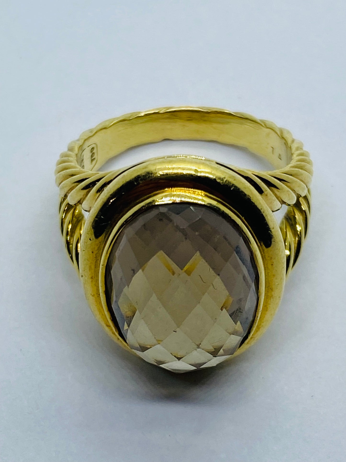 David Yurman Albion Oval Smoky Quartz Ring Solid 750 18k Gold Size 10 18.6G