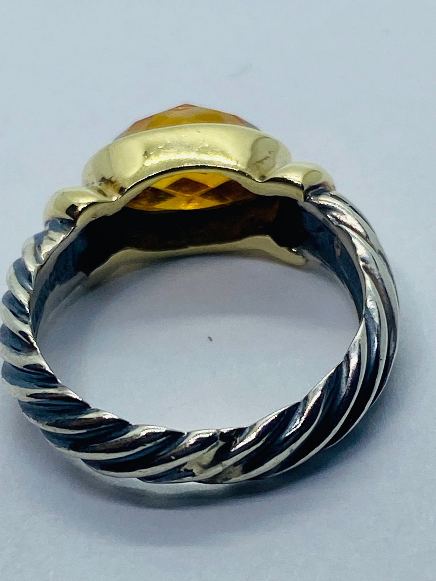David Yurman 14K Yellow Gold Sterling Silver Citrine Cable Ring Rare Shape SZ 5