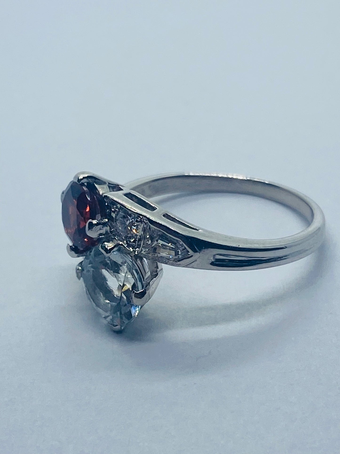 Tiffany & Co Toi et Moi Platinum Aquamatine Garnet Pentagon Round Diamond Ring
