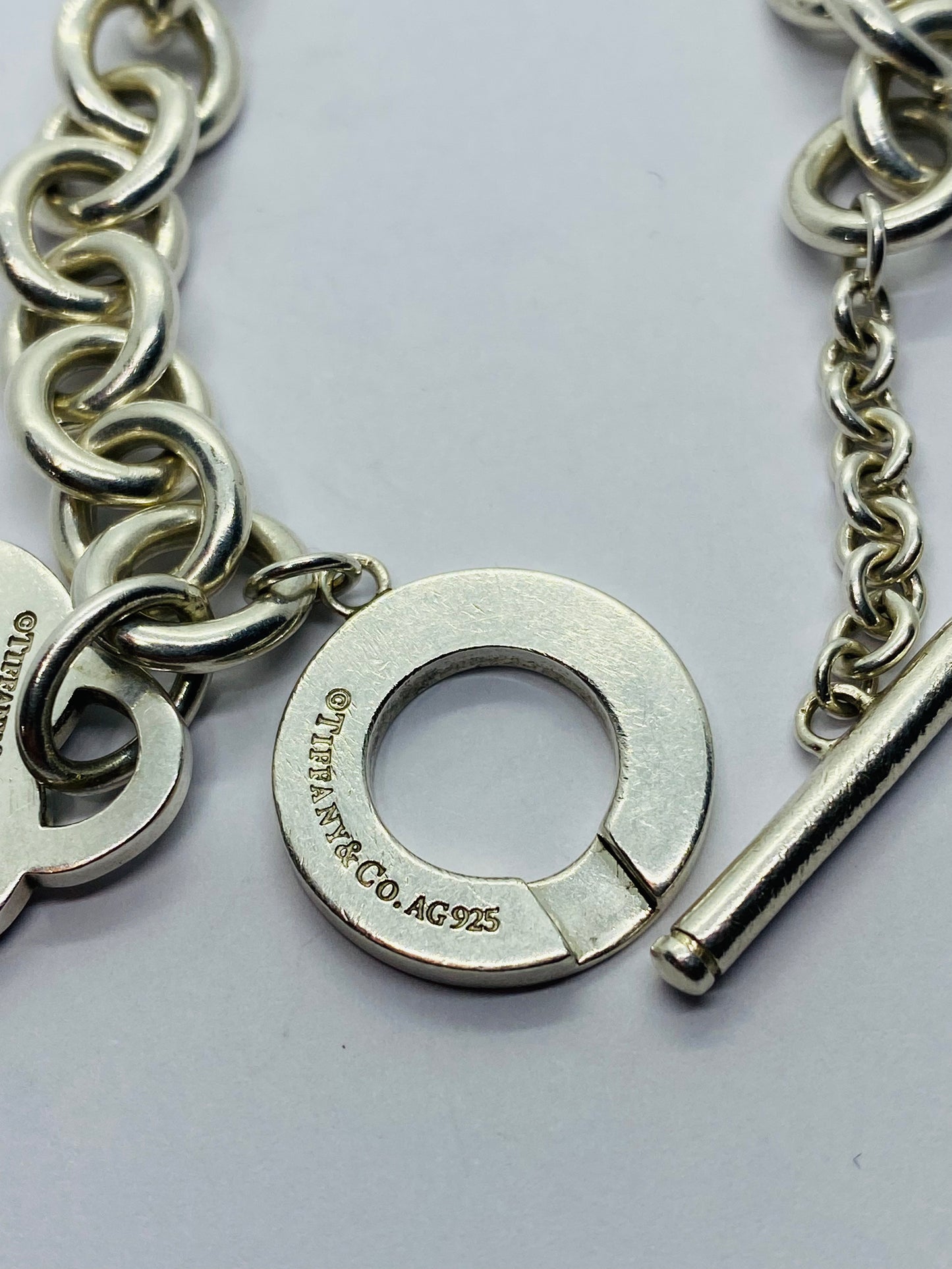 $575 Return To Tiffany & Co 8.5" New Version Toggle Heart Bracelet Silver Pouch
