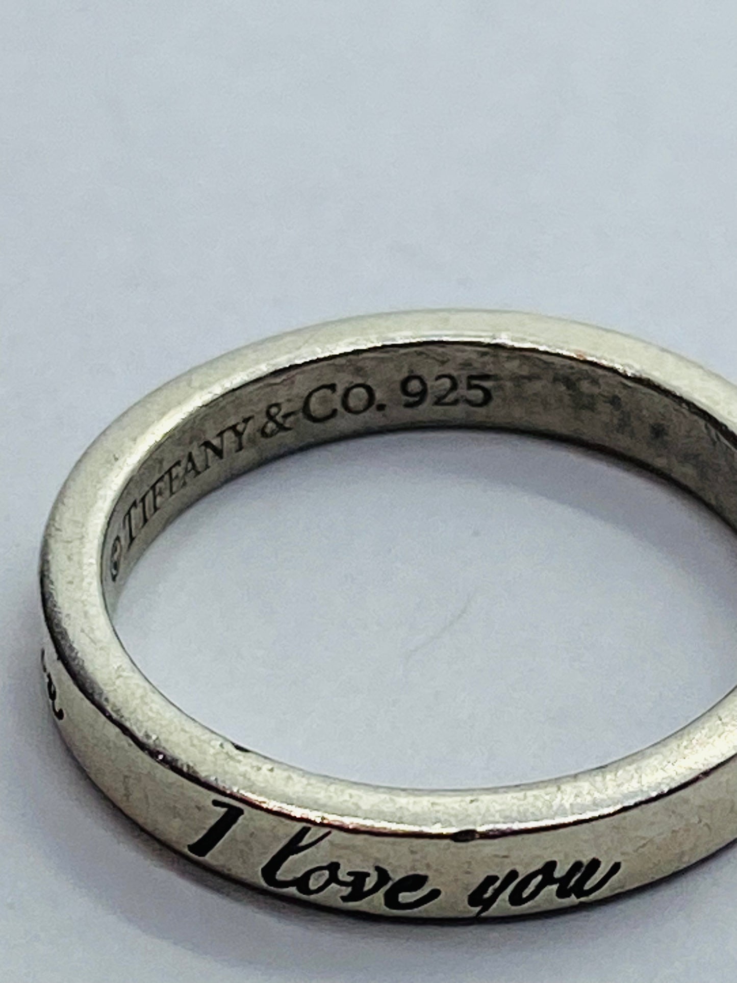 Tiffany & Co. 925 Sterling Silver "I Love You" Eternity Band Ring 4.75
