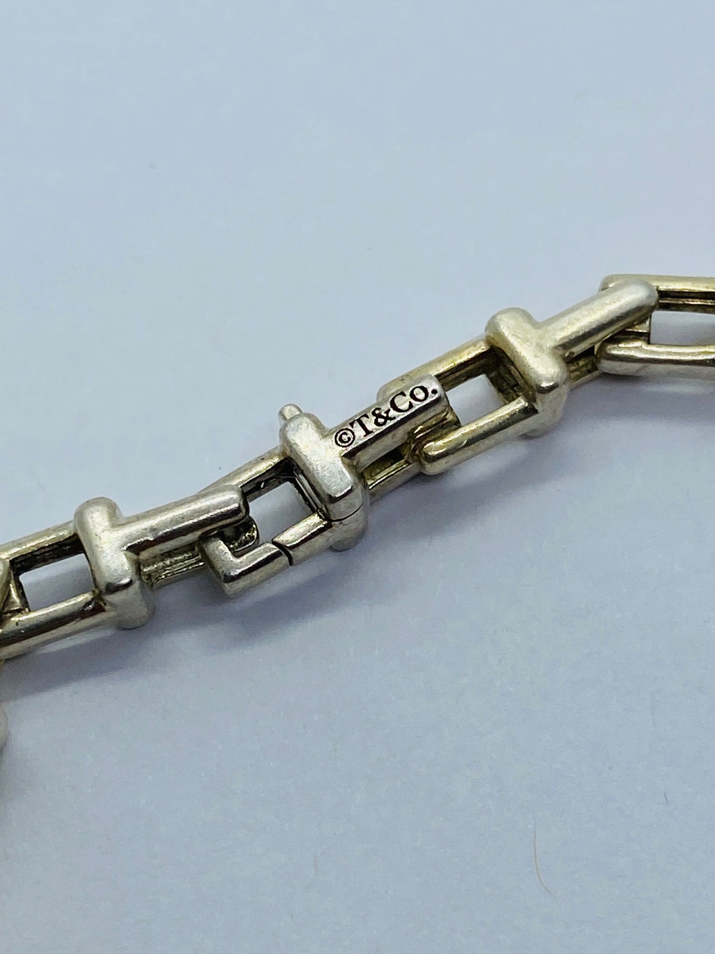 Retired Rare Tiffany & Co. T Link Bracelet Sterling Silver Narrow Silver 7.4”