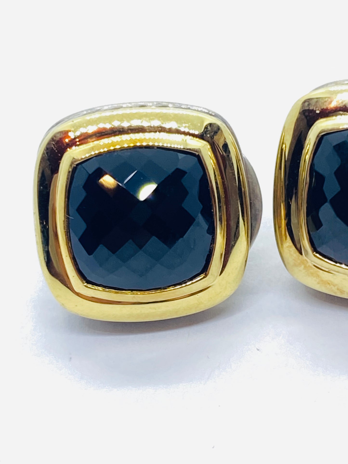David Yurman Sterling 18K Gold Black Onyx Albion Omega Back Earrings 11MM ONYX
