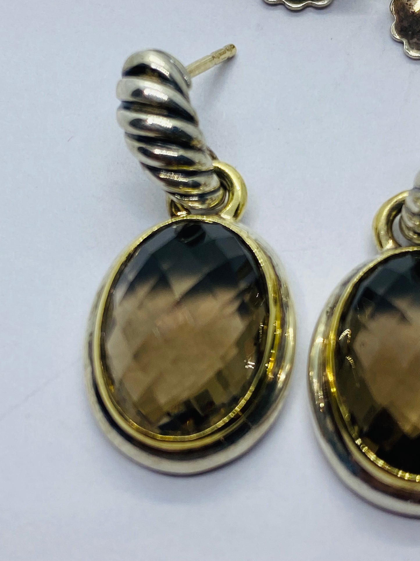 DAVID YURMAN STERLING SILVER 18K YELLOW GOLD OVAL SMOKEY TOOAZ DROP DANGLE