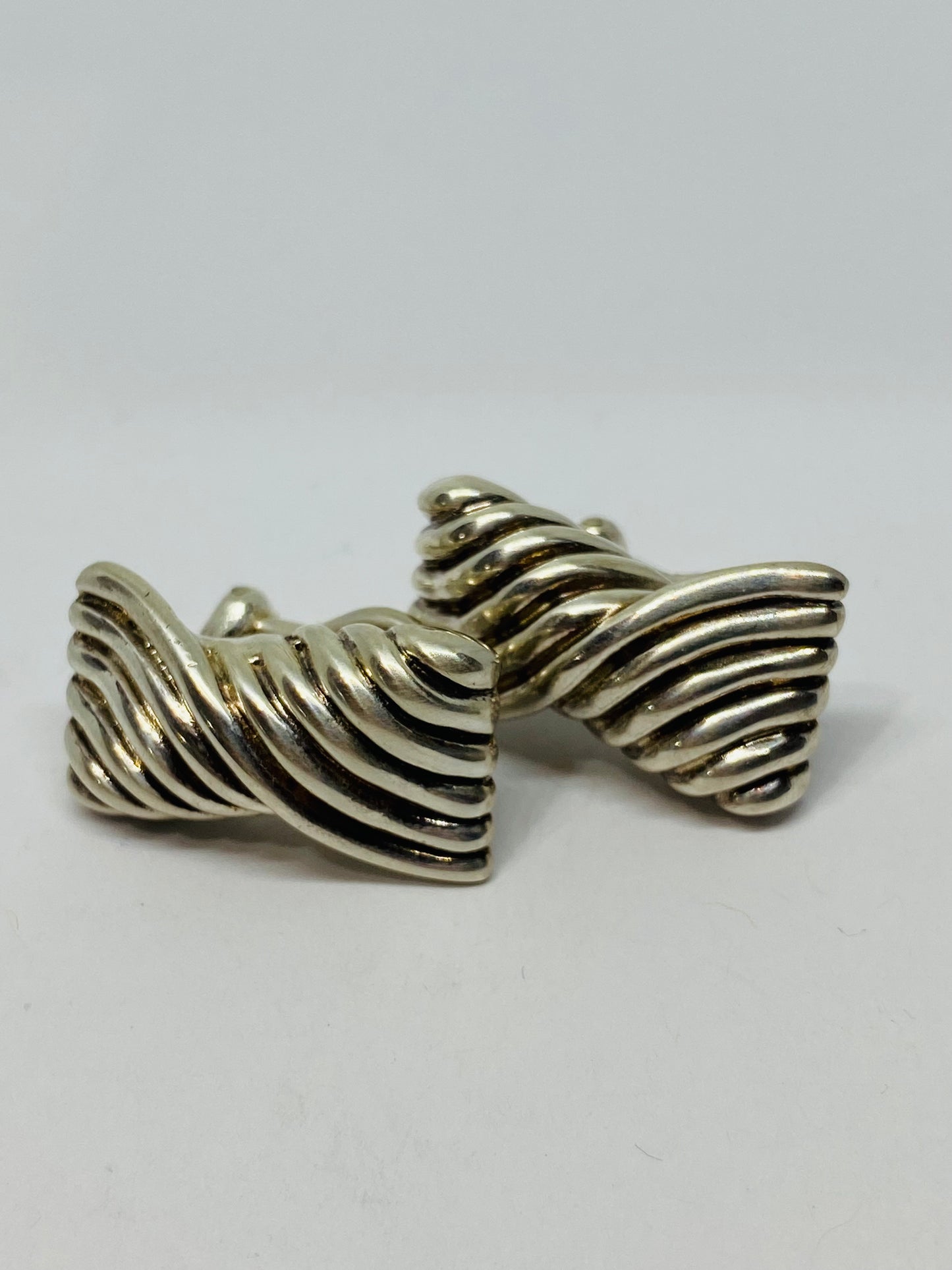 Retired TIFFANY 925 Silver - Vintage Fluted Hourglass Design Non Pierce Earrings