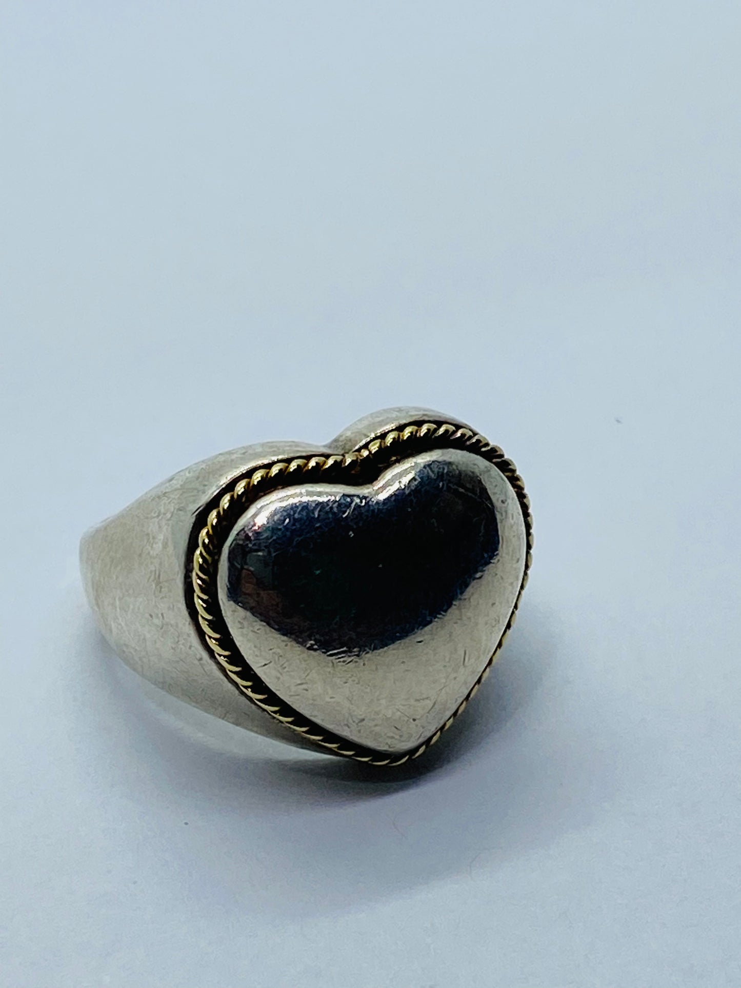 Tiffany & Co Twist Rope Puffed Heart Ring in Silver and 18K Gold Size 5.5