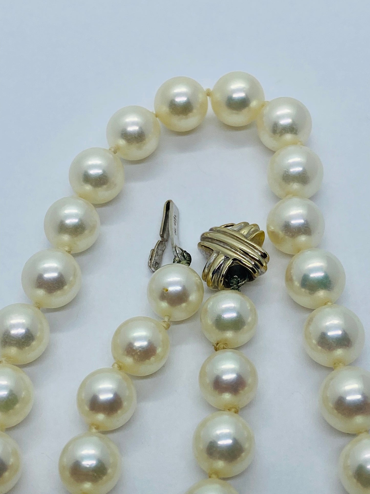 Tiffany & Co. 18k White Gold Signature X Clasp 7-7.5mm Pearl Necklace 16.5”