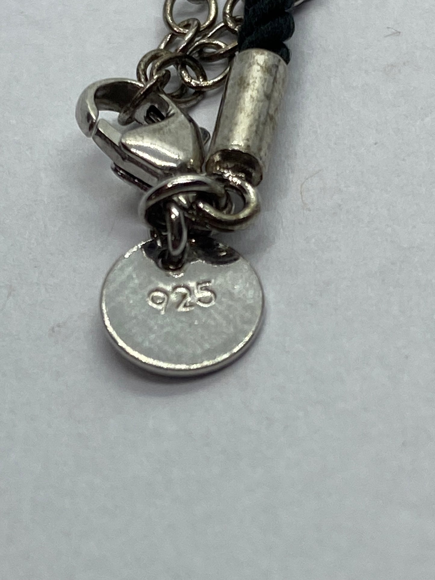 Tiffany & Co White Bone Script New York Fifth Ave Round Silk Cord 16" Necklace