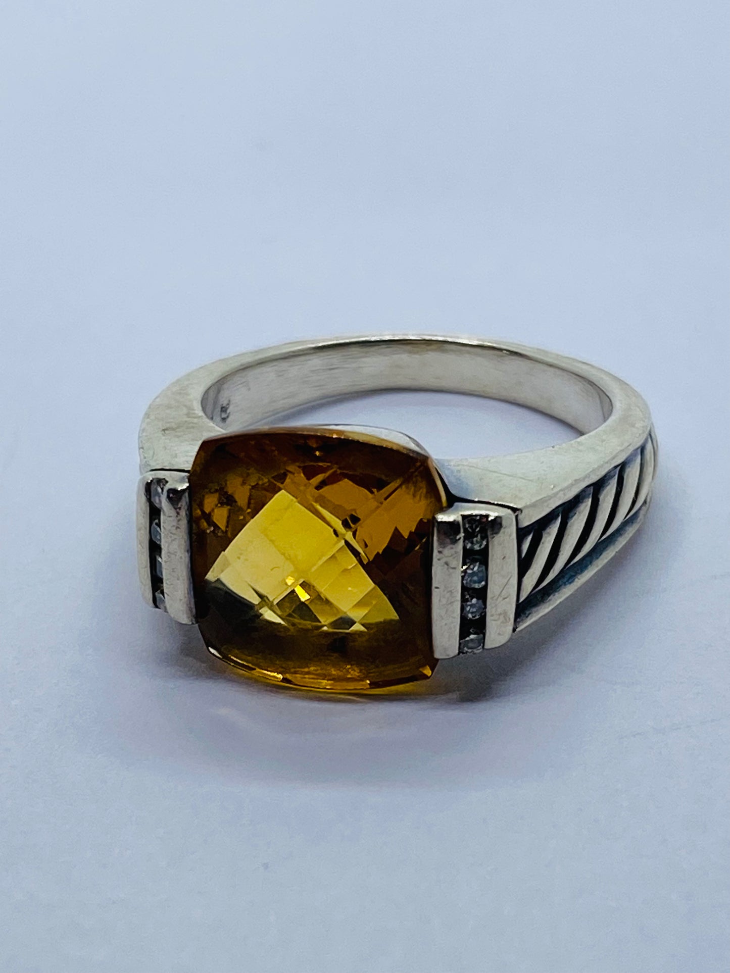 David Yurman Sterling Silver, Diamond and Citrine Deco Lemon Deco Ring 7.5