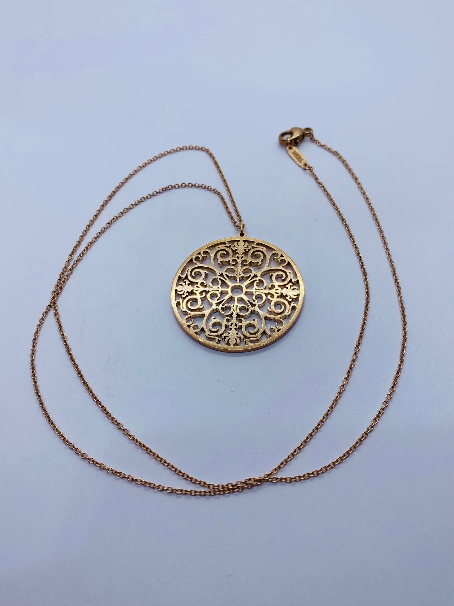 Tiffany & Co. Pink Rubedo Metal Enchant Circle Pendant Necklace 20"