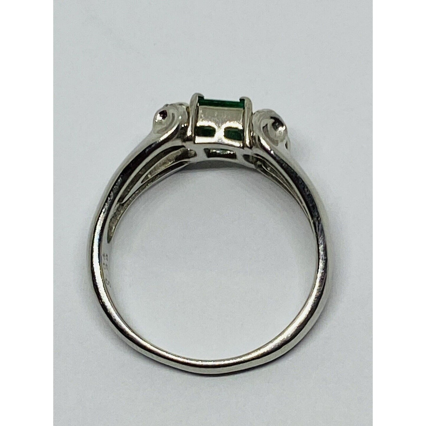 Platinum 900 Emerald And Diamond Ring .38 ct emerald Size 7.25 6.8 Grams