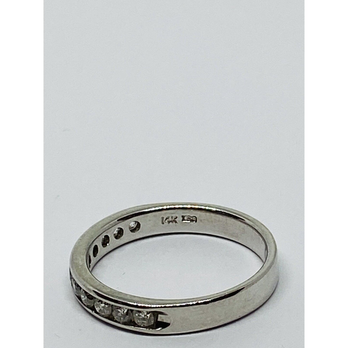 14k White Gold .44 TCW 11 Diamond Wedding Band Ring Channel Set Signed