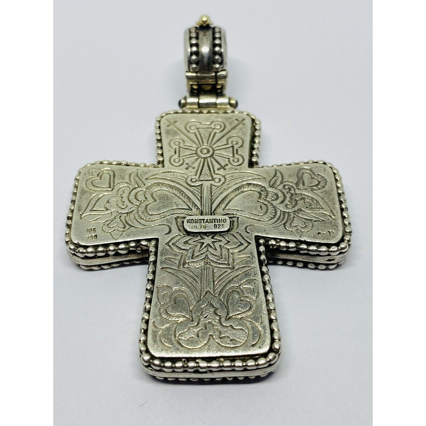 Konstantino 925 Silver Cross Pendant with Yellow Gold Accents 76x51mm HUGE HEAVY