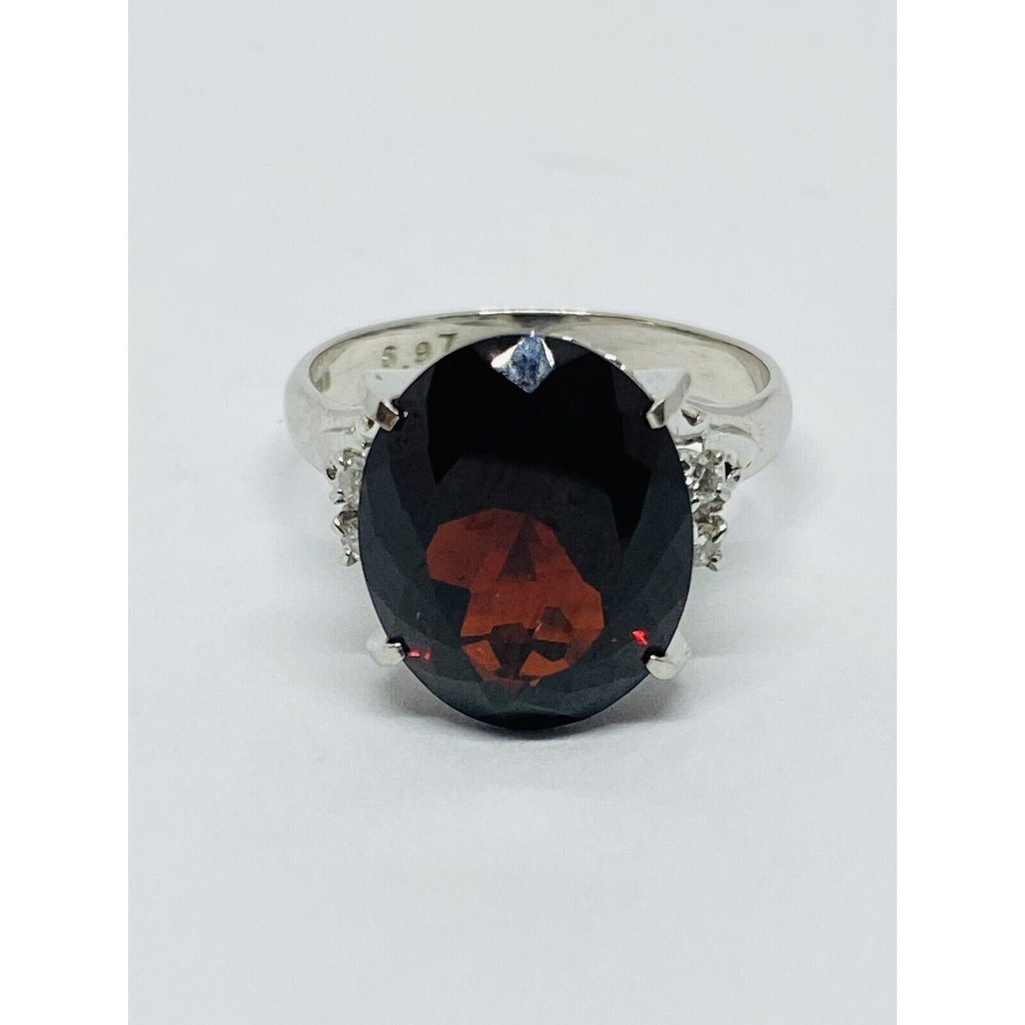 Large Platinum Solitaire Rich Red Garnet Diamond Ring 6.97 CT Garnet size 5.75