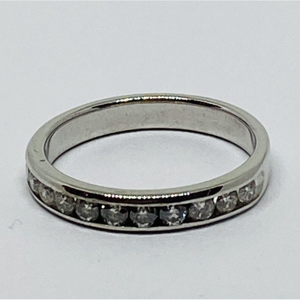 14k White Gold .44 TCW 11 Diamond Wedding Band Ring Channel Set Signed