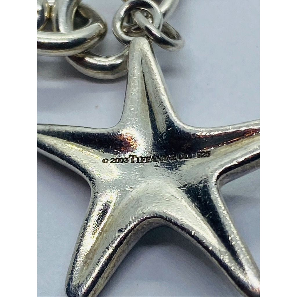 Tiffany & Co Sterling Silver Starfish Turquoise Round Link Bracelet Authentic