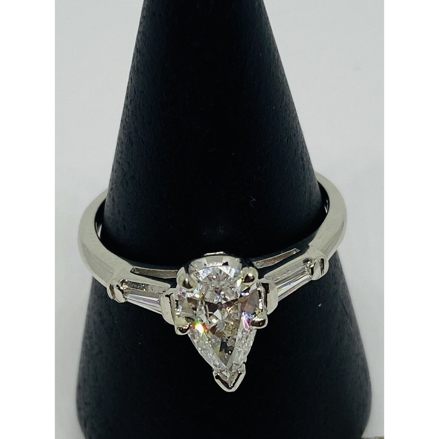1.05 TCW Pear Shape Diamond Engagement Ring Platinum GIA Certified Size 7.5