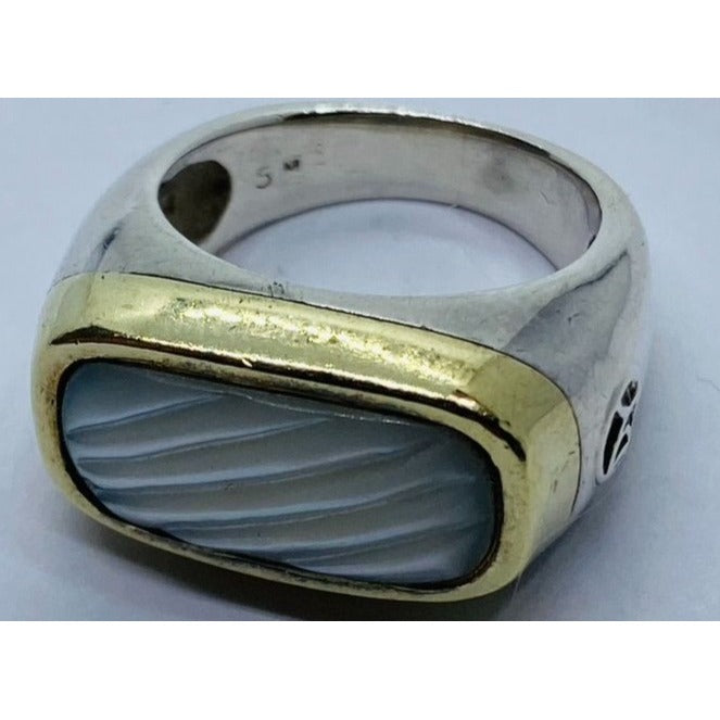 David Yurman18K Sterling Silver Carved Mother Of Pearl Ring Size 6