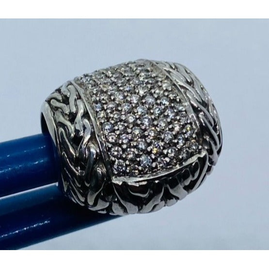 John Hardy Pave` Diamond 18K 750 Sterling Silver 925 Slide Pendant