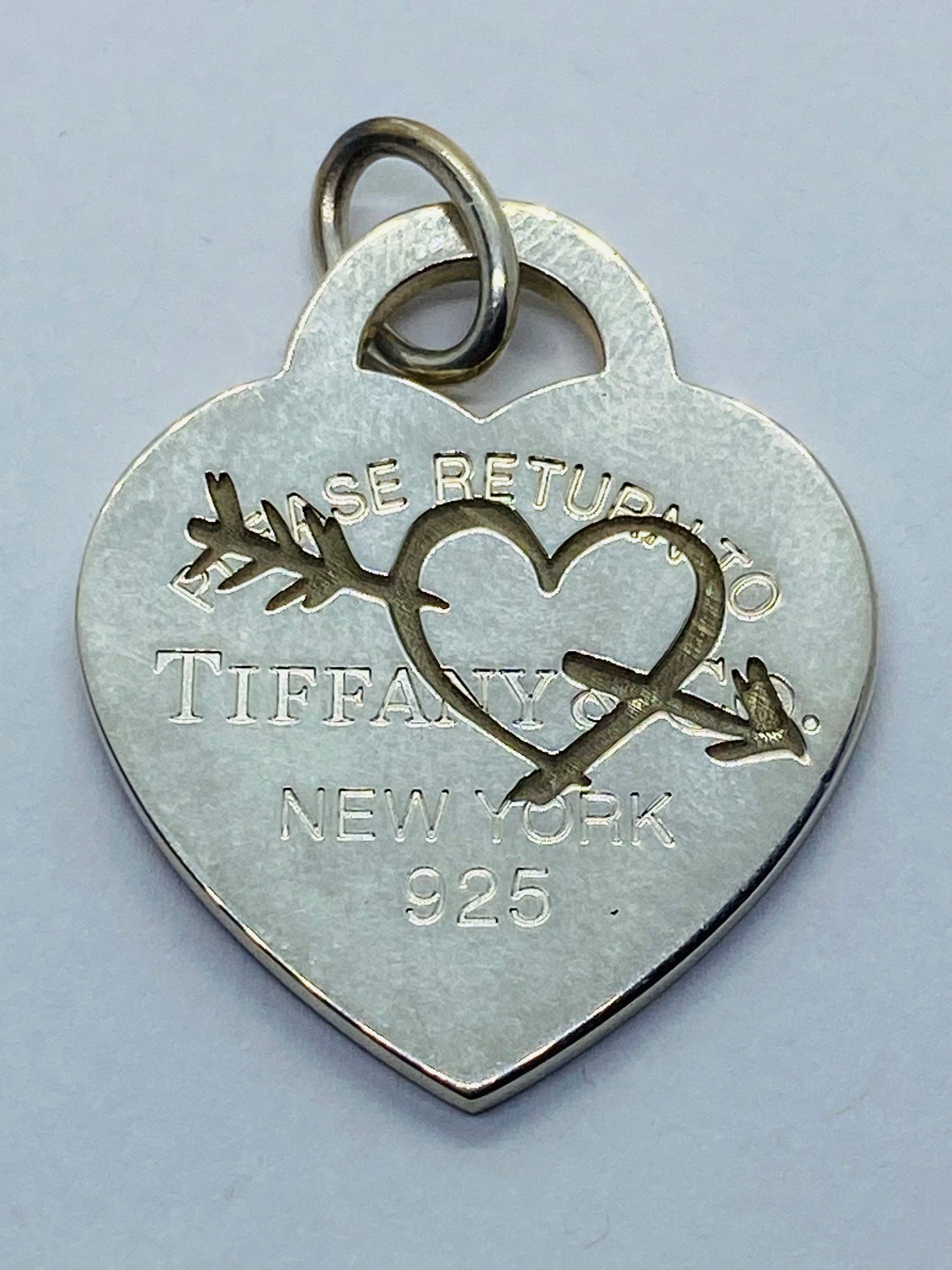 Large Return to Tiffany Etched Heart and Arrow Pendant, Necklace Sterling Silver