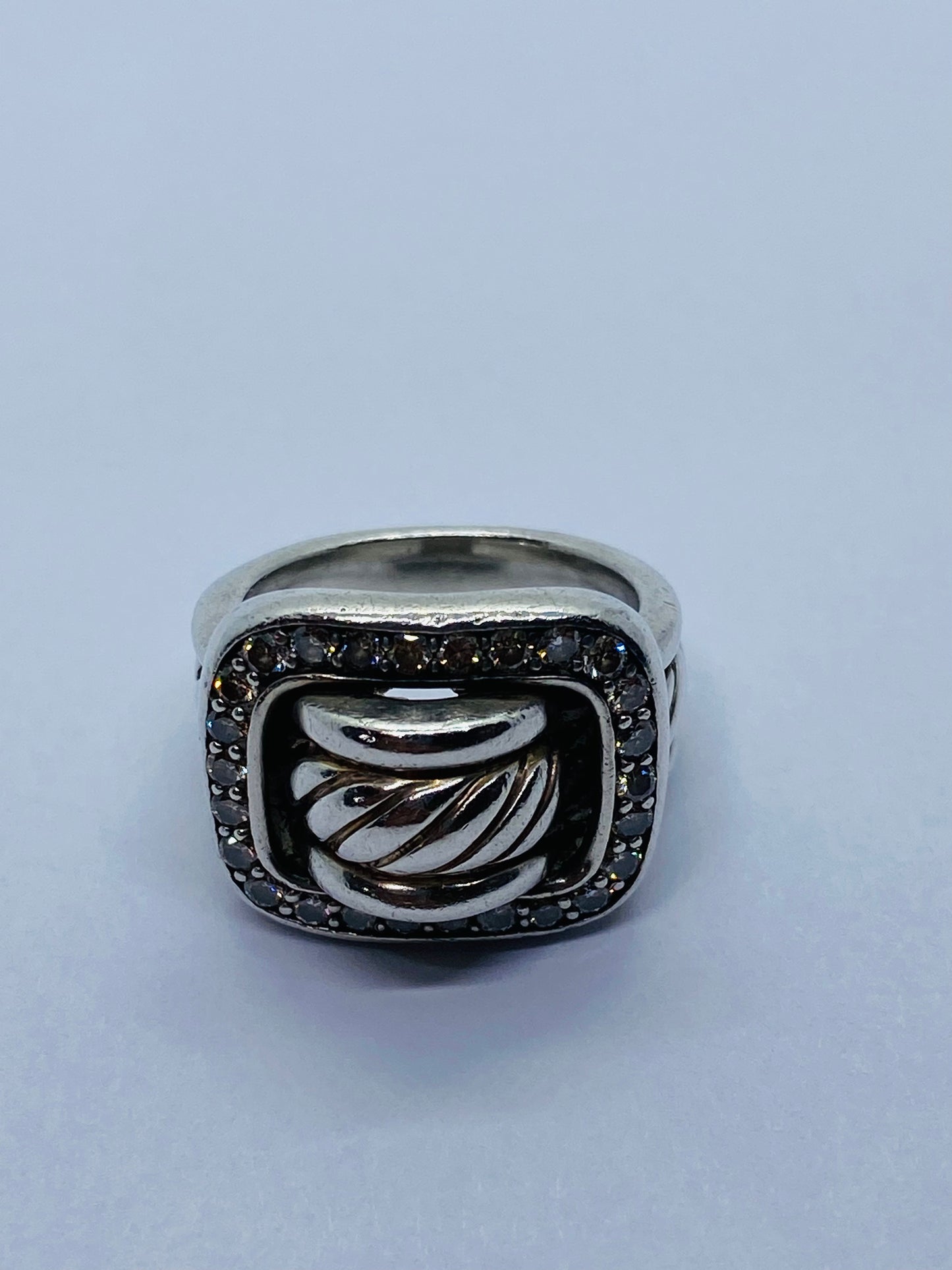 David Yurman Sterling Silver Cable Diamond Buckle Band size 6