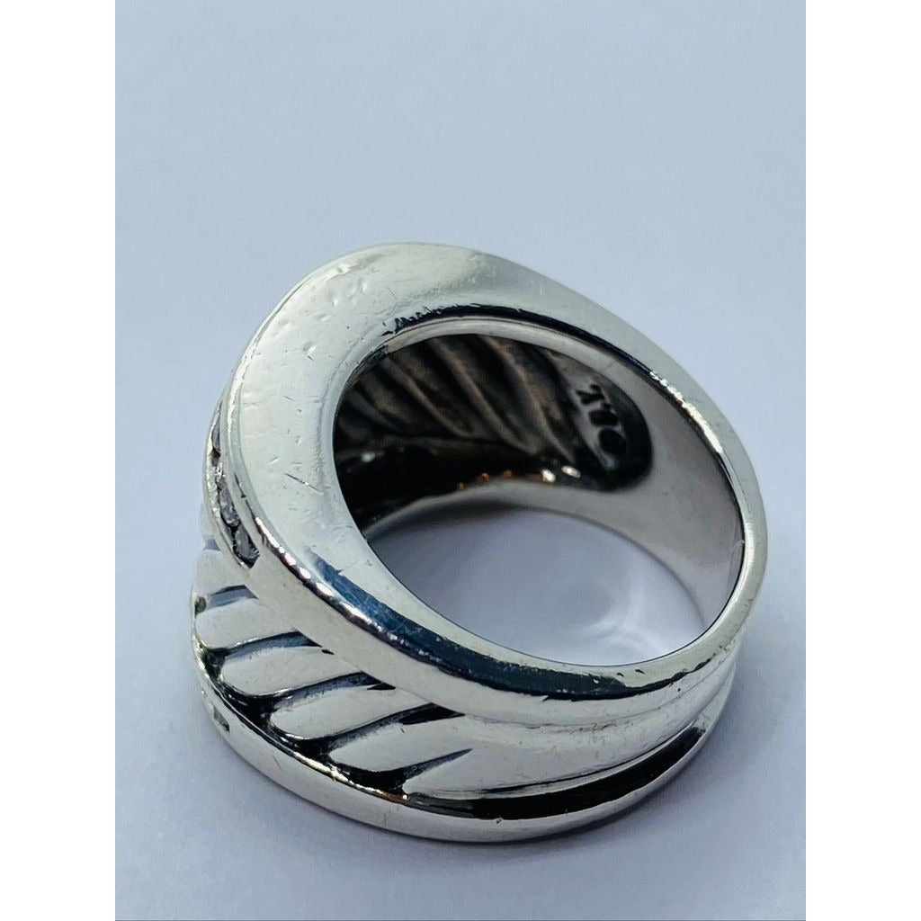 David Yurman Diamond Cigar Band Ring 5.75 Sterling Silver 21mm wide