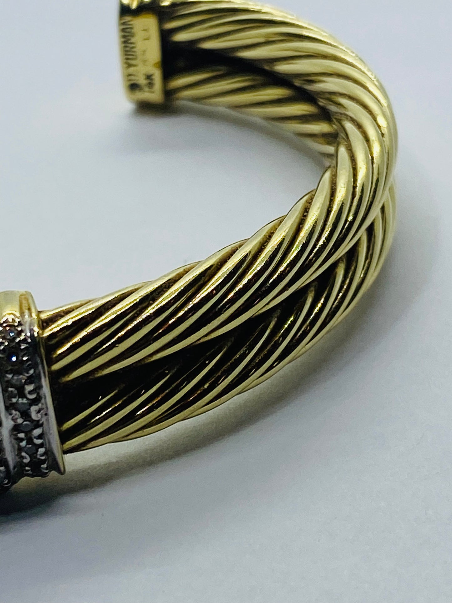 David Yurman Solid 14k Yellow Gold Double Cable Cuff Diamond Bracelet 6.5''