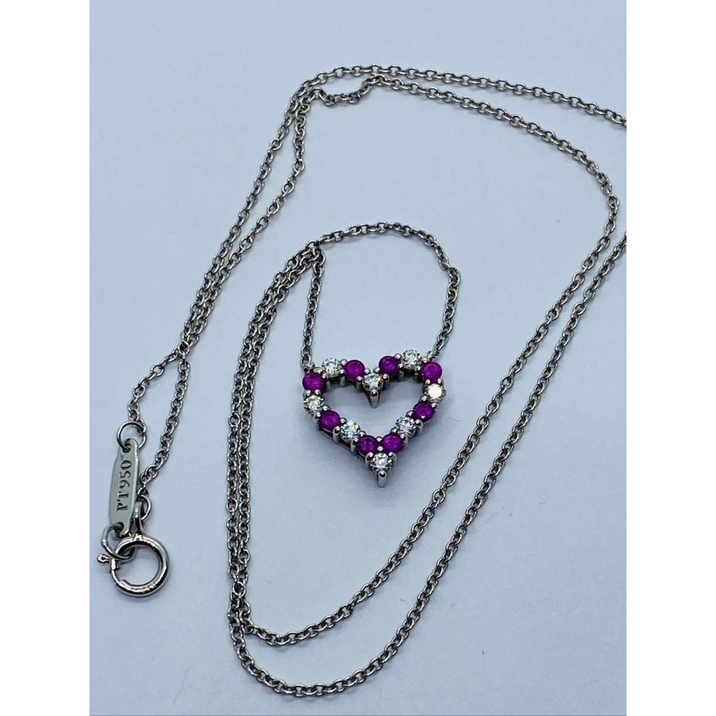 Tiffany & Co Pink Sapphire Diamond Platinum Necklace 16"