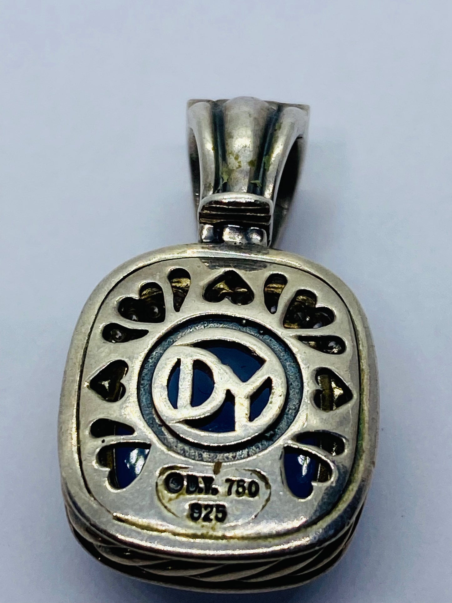 David Yurman Albion Chalcedony 925 Silver 18K 750 Diamond Pendant Enhancer