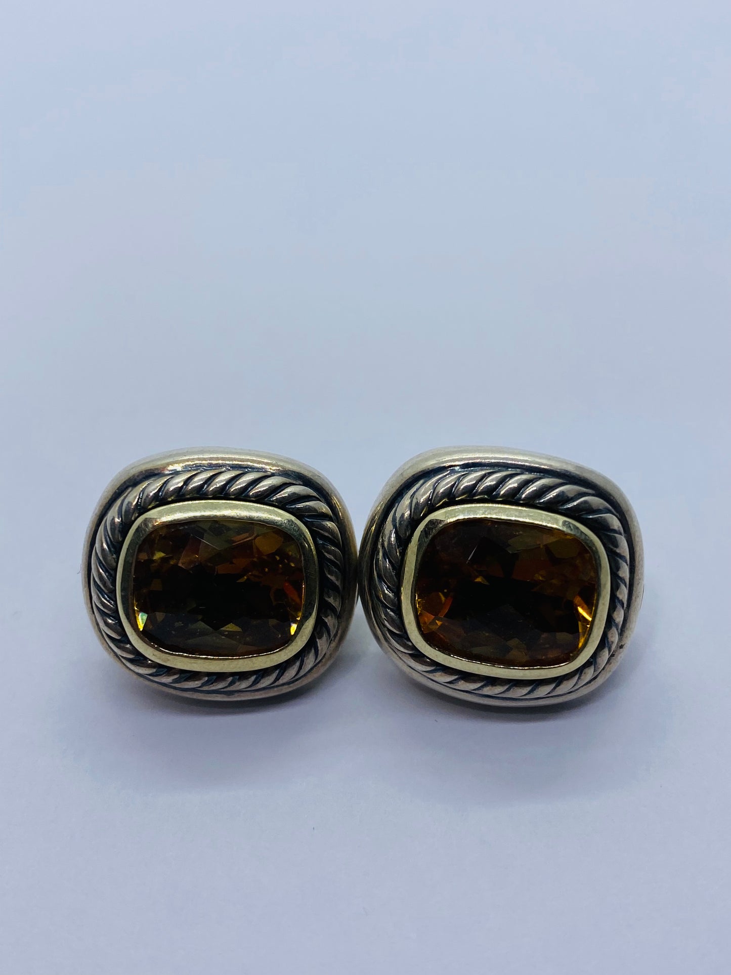 David Yurman Sterling Silver 14K Gold Albion Cushion Cut Citrine Earrings