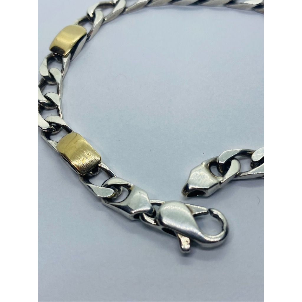 Tiffany & Co. 18k Gold Sterling Silver 5mm Wide Curb Link Chain Bracelet 7 3/8"